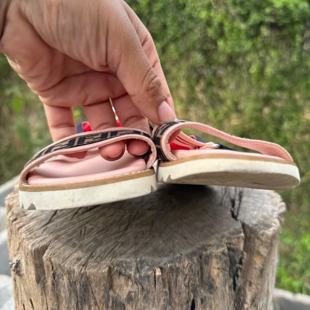 Fendi Pink Black Logo Girls Sandals